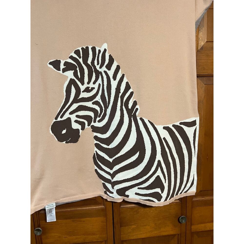 West Elm x Pottery Barn Kids Zebra Knit Throw Blanket Tan Brown 30x40 Cotton - Picture 3 of 9